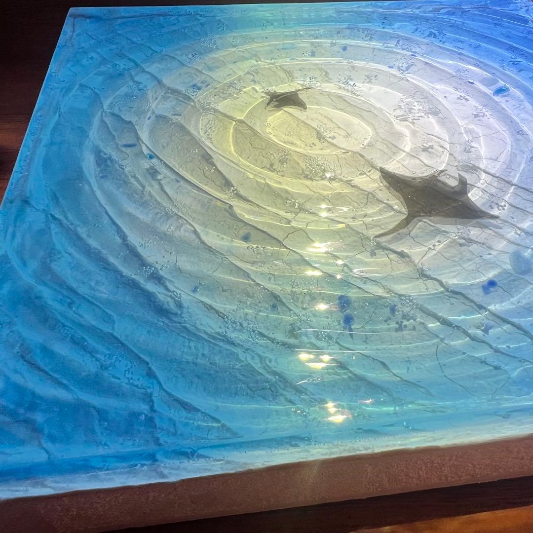 【レジンアート】波紋アート／マンタの遊泳／15cmスクエア／枠なし ／壁掛け可