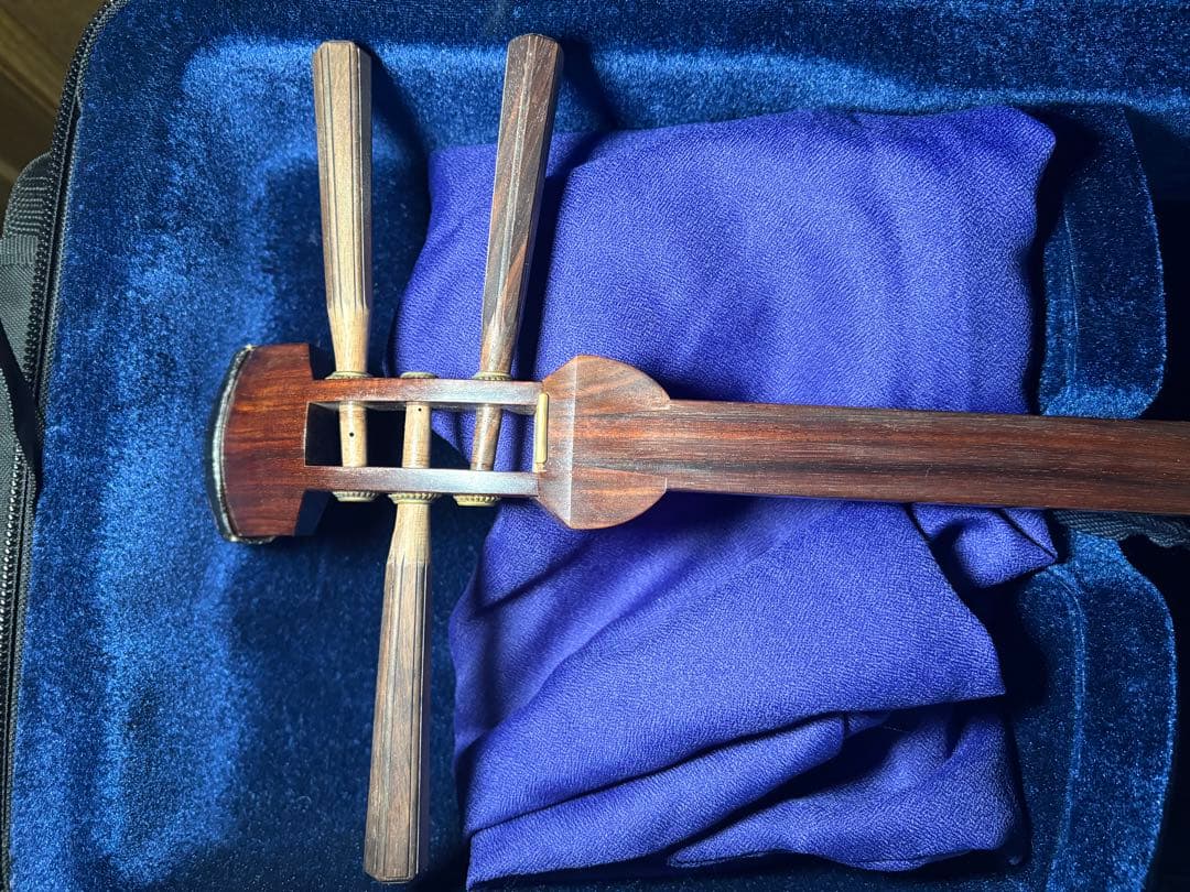 長唄三味線 細棹 ジャンク ケース、撥付き