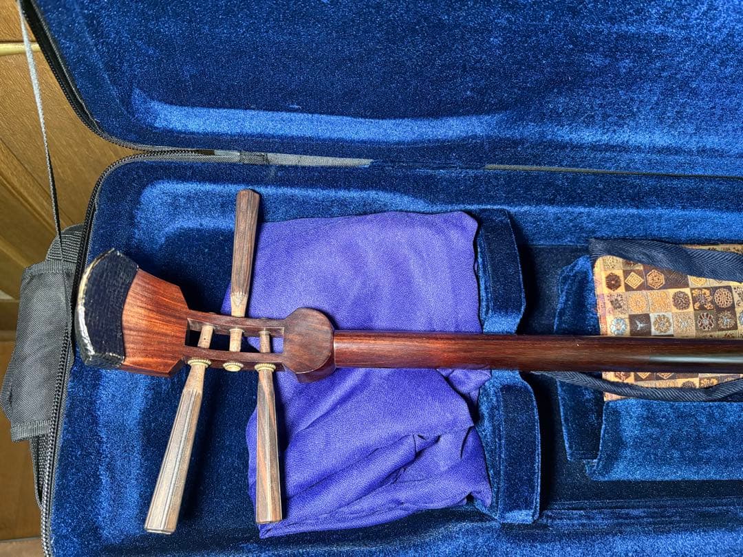 長唄三味線 細棹 ジャンク ケース、撥付き