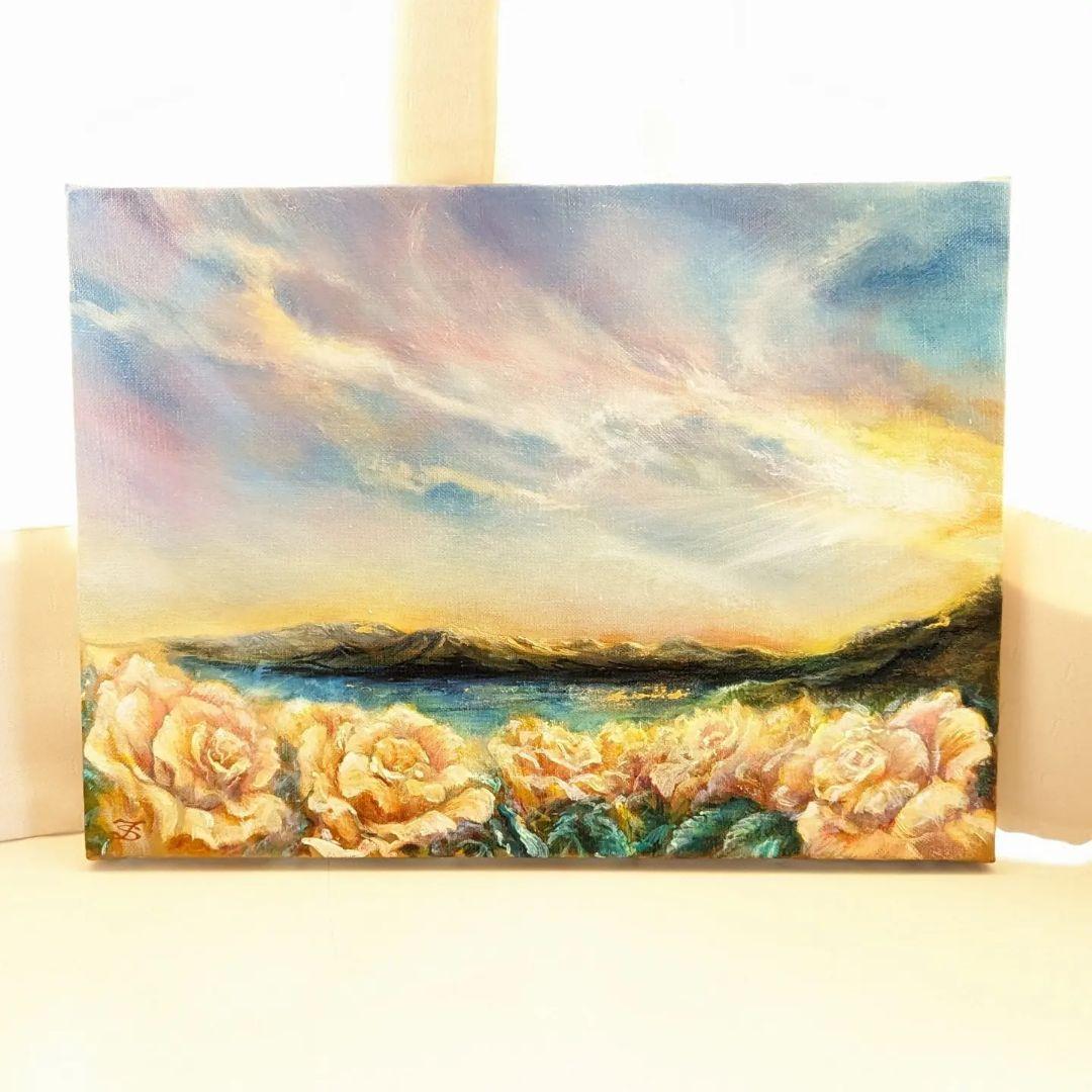 風景画　油絵風景画　一点物真筆painterTMK 朝焼け空　夕焼け空　薔薇絵画