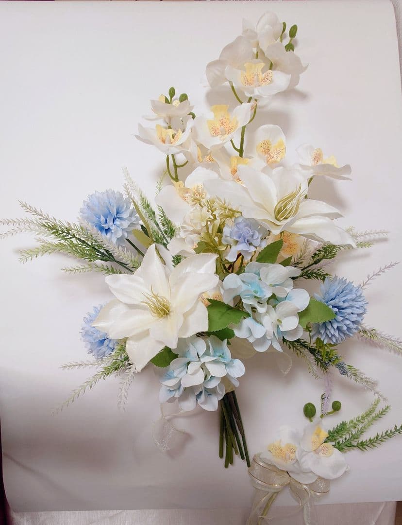 59 白い胡蝶蘭のウェディングブーケ&ブートニア 　インテリア　フォト婚