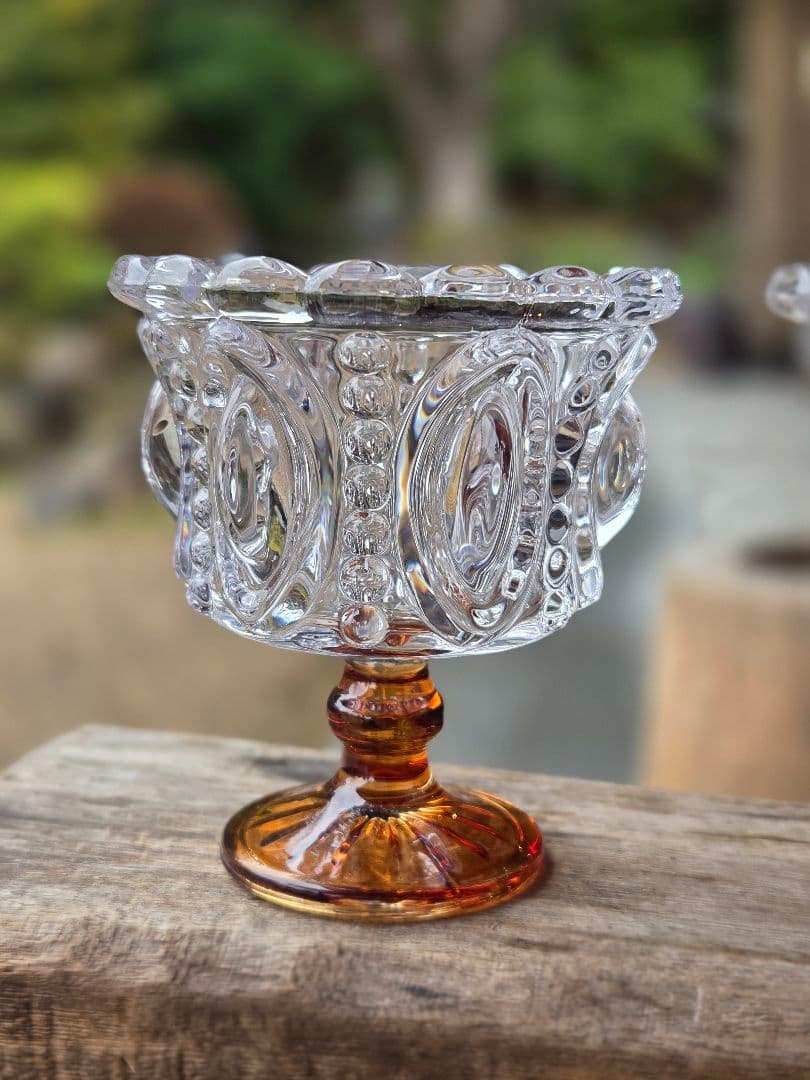 デザートサンデーカップ カフェ　ガラス　ヴィンテージ　デザート皿　アンバー 皿