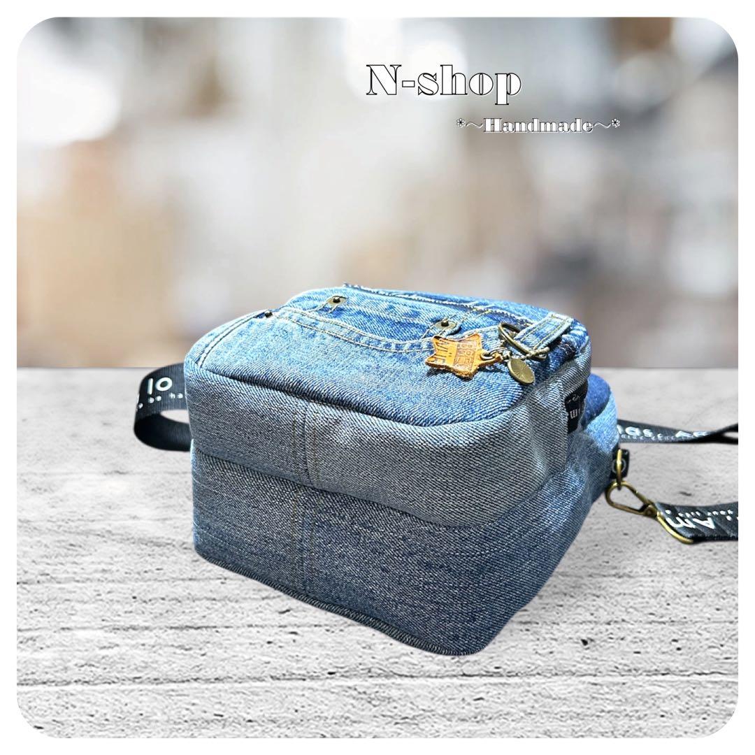 デニム*リメイク♪ダブルスクエアショルダーバッグ❥ハンドメイド❥