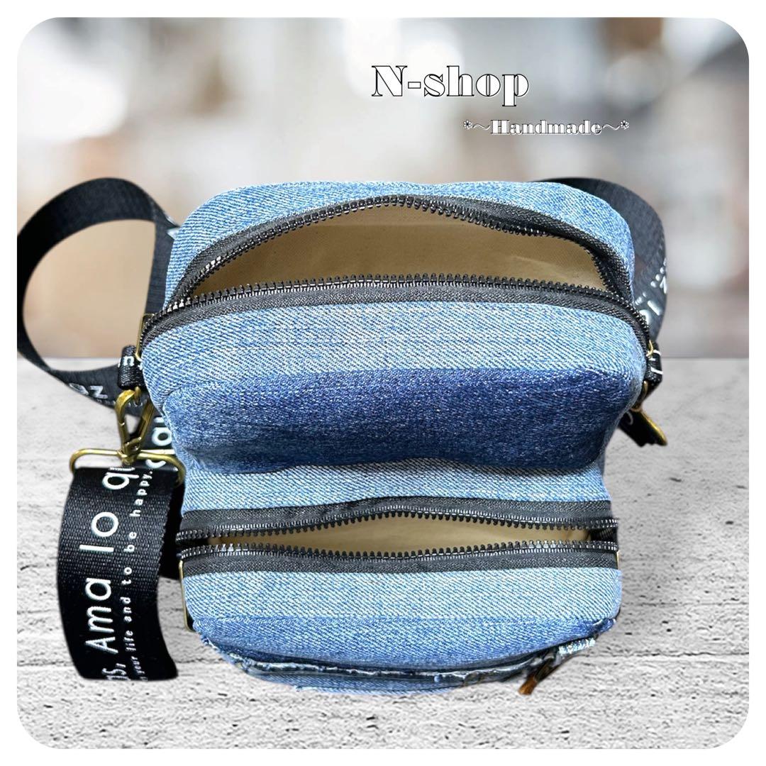 デニム*リメイク♪ダブルスクエアショルダーバッグ❥ハンドメイド❥