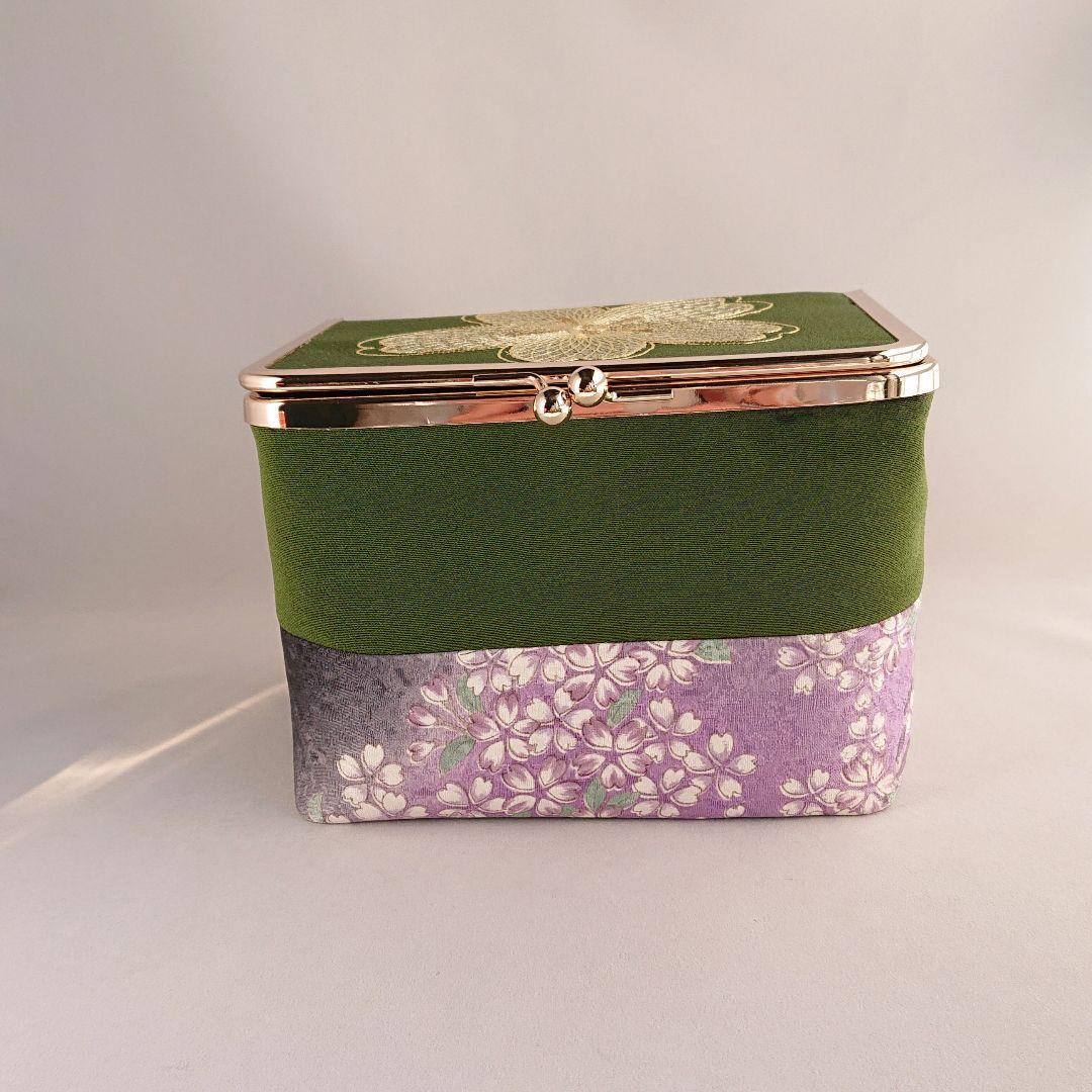 ご予約    京友禅 豪華金糸刺繍 ボックスがま口(鶯色)