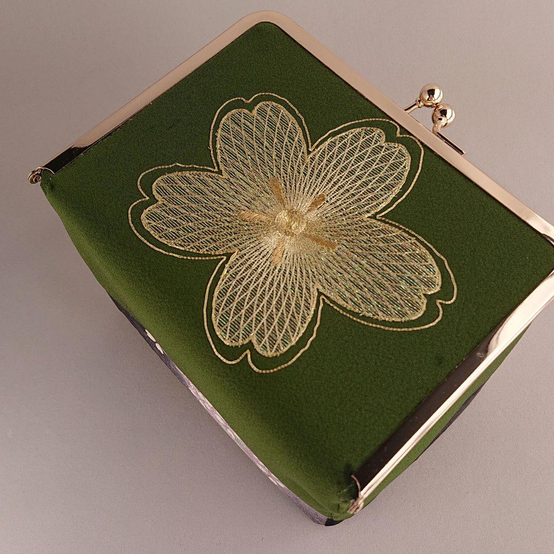 ご予約    京友禅 豪華金糸刺繍 ボックスがま口(鶯色)