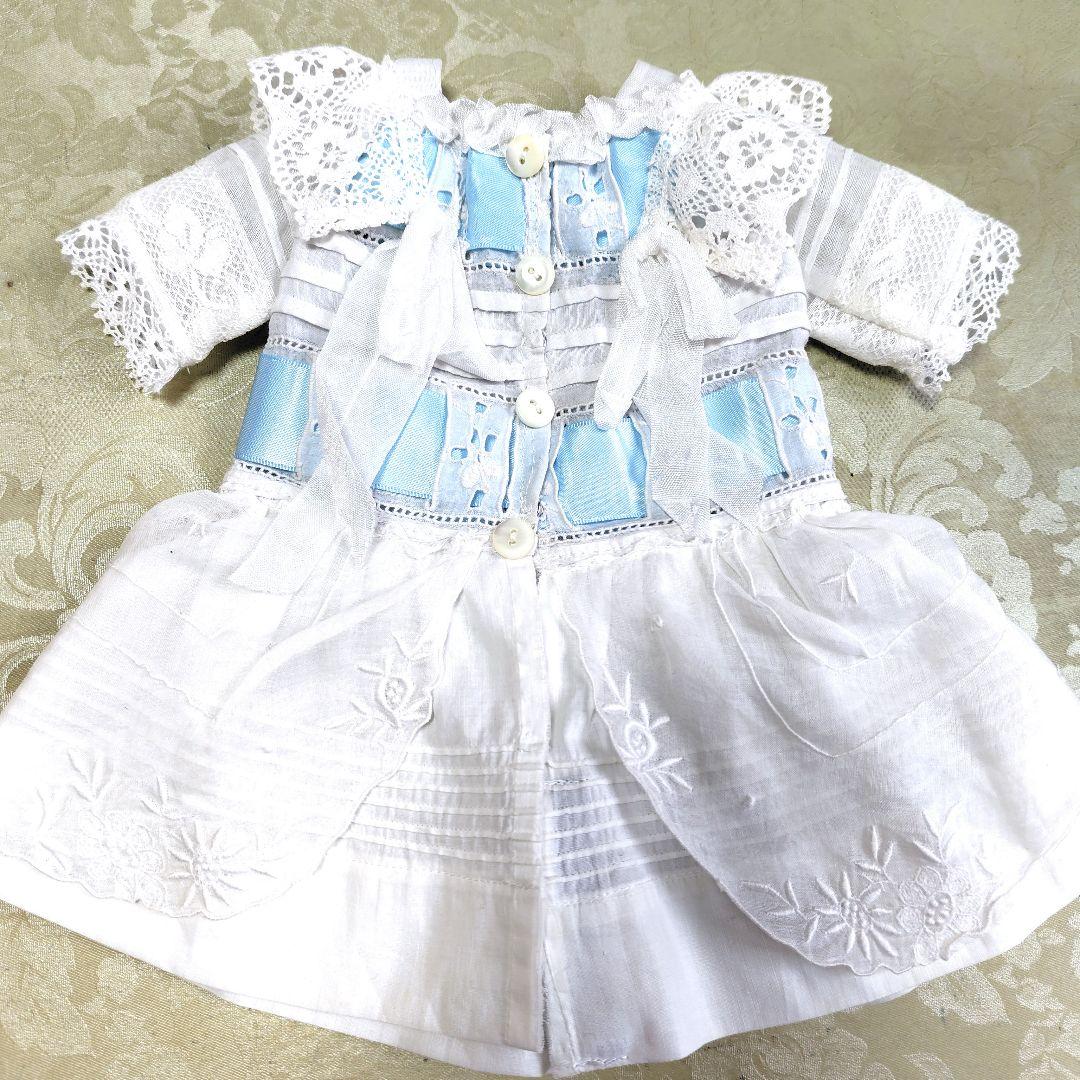 最終価格38cm位のアンティークドール用ドレスとボネ　アンティークレース使用