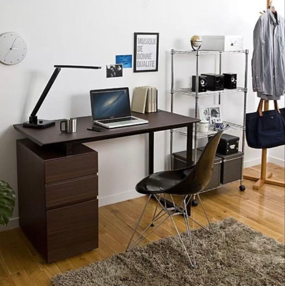 サンワのブラウン キャビネット付きパソコンデスク