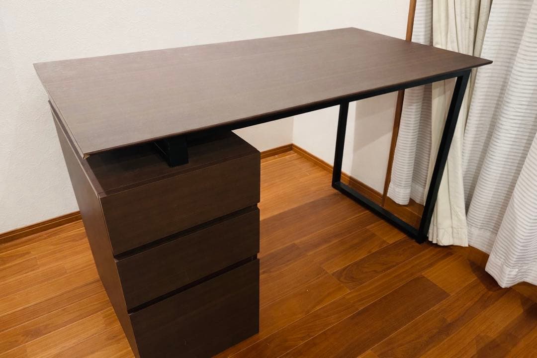 サンワのブラウン キャビネット付きパソコンデスク