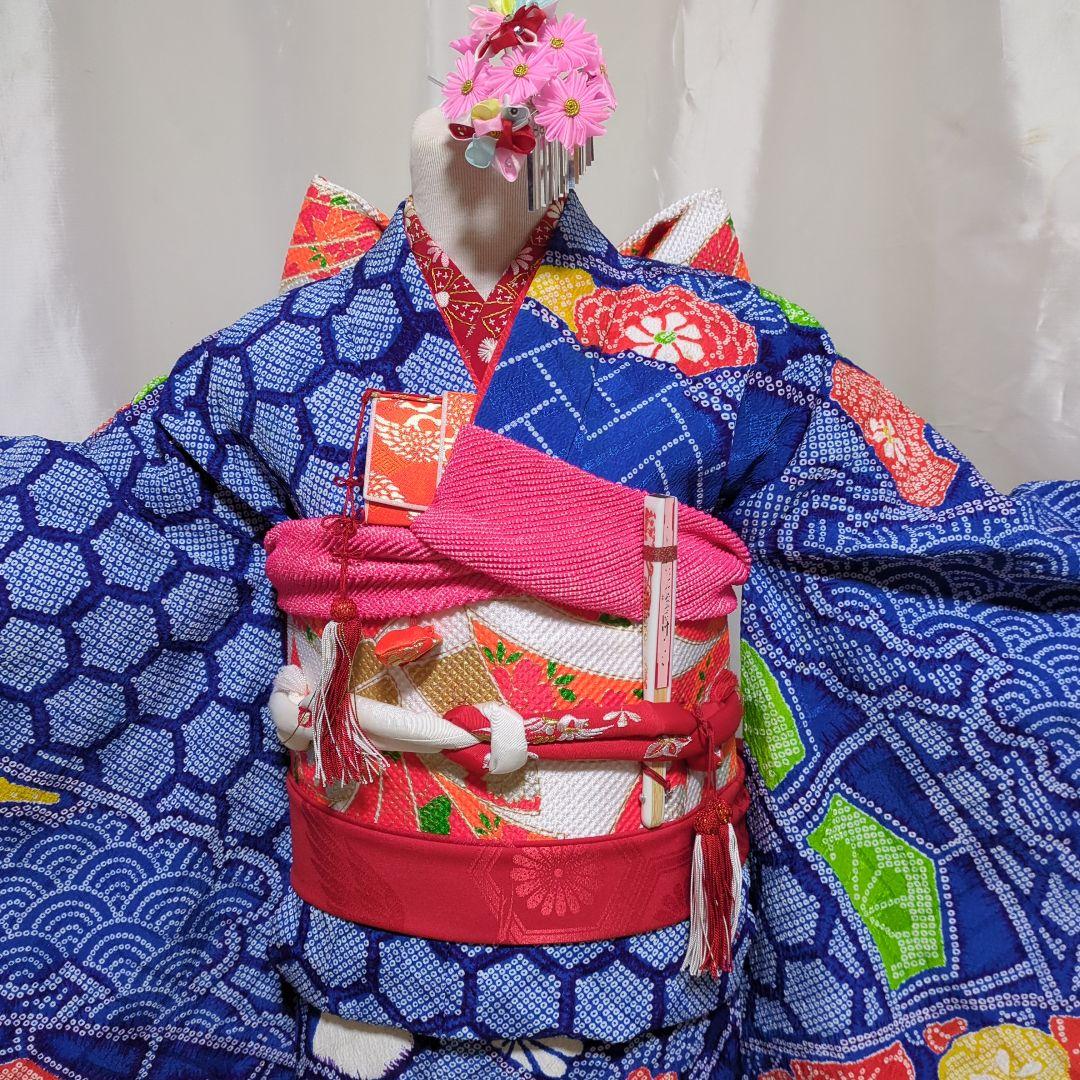 七五三７歳　女の子 四つ身　化繊　総絞り着物セット