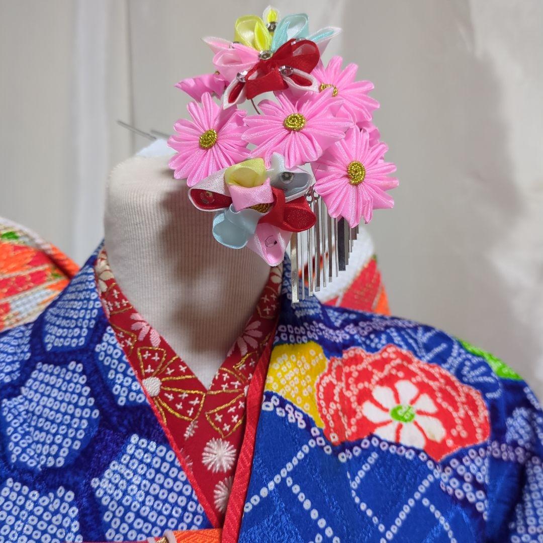 七五三７歳　女の子 四つ身　化繊　総絞り着物セット