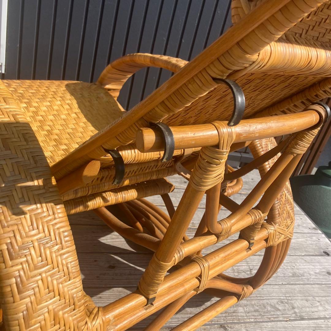 昭和レトロ ラタンリクライニングチェア オットマン付き 1人掛けソファー 古家具