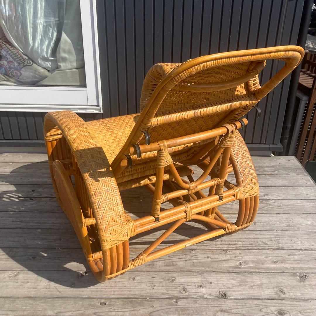 昭和レトロ ラタンリクライニングチェア オットマン付き 1人掛けソファー 古家具