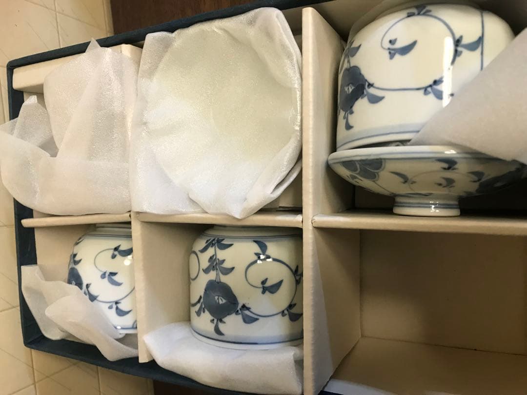 【新品未使用】むし碗揃(5個セット) 染付なずな　天満屋　茶碗