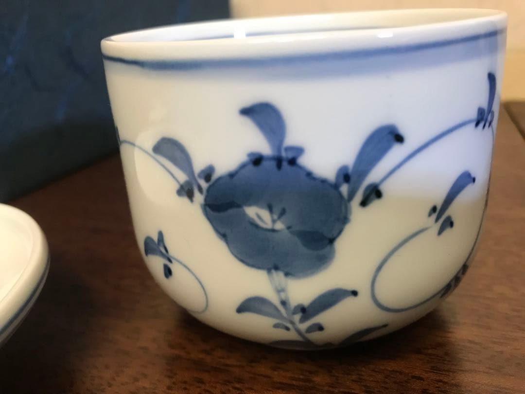 【新品未使用】むし碗揃(5個セット) 染付なずな　天満屋　茶碗