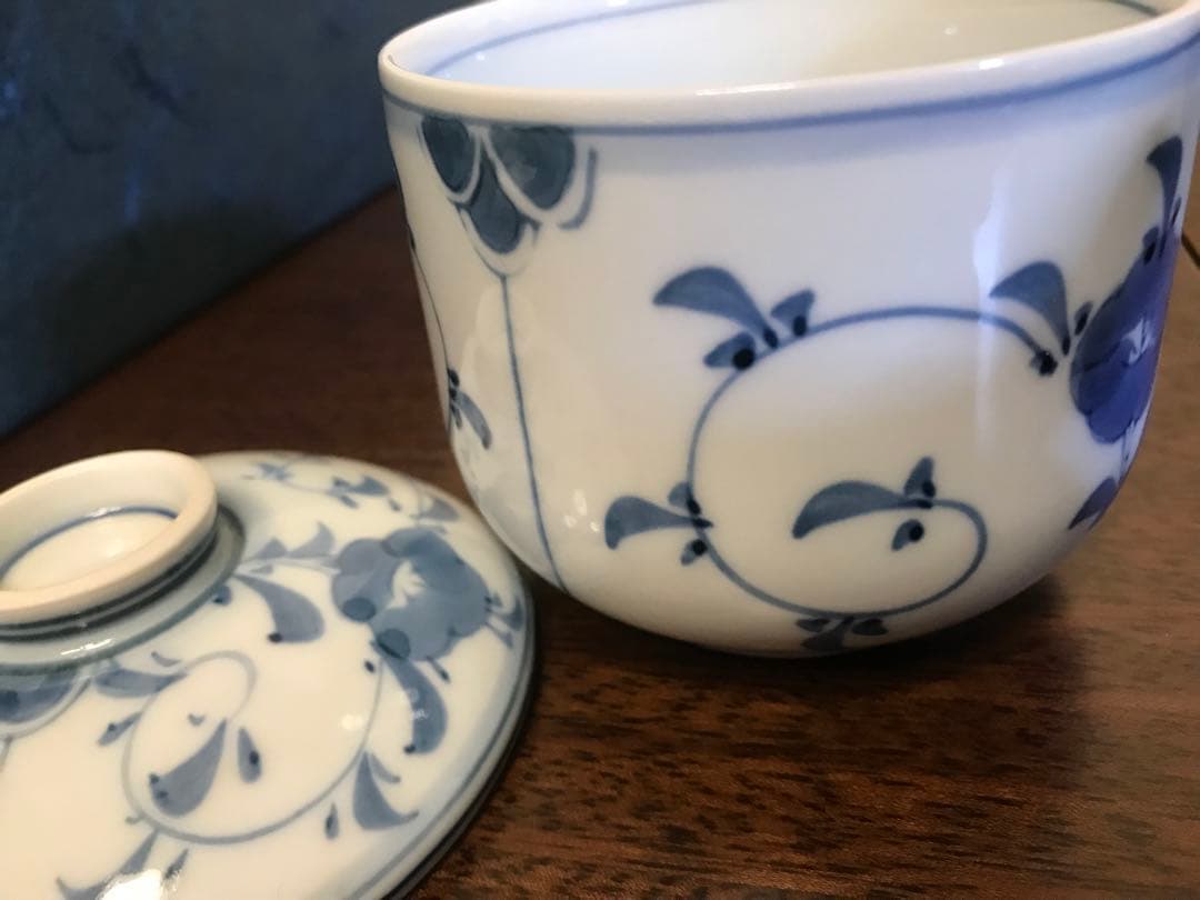 【新品未使用】むし碗揃(5個セット) 染付なずな　天満屋　茶碗