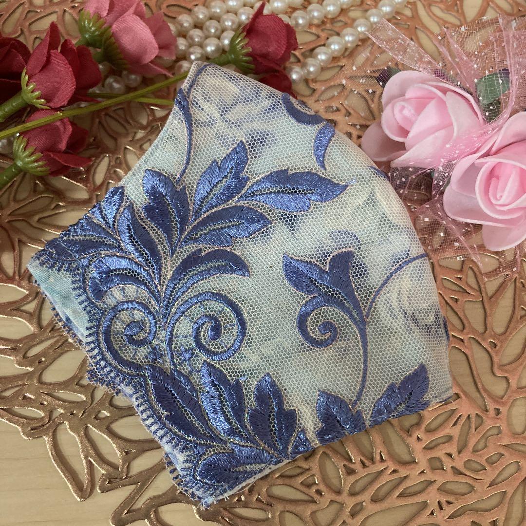 【大人用インナーマスク】✿  シルバーブルーレース刺繍/ブルー薔薇