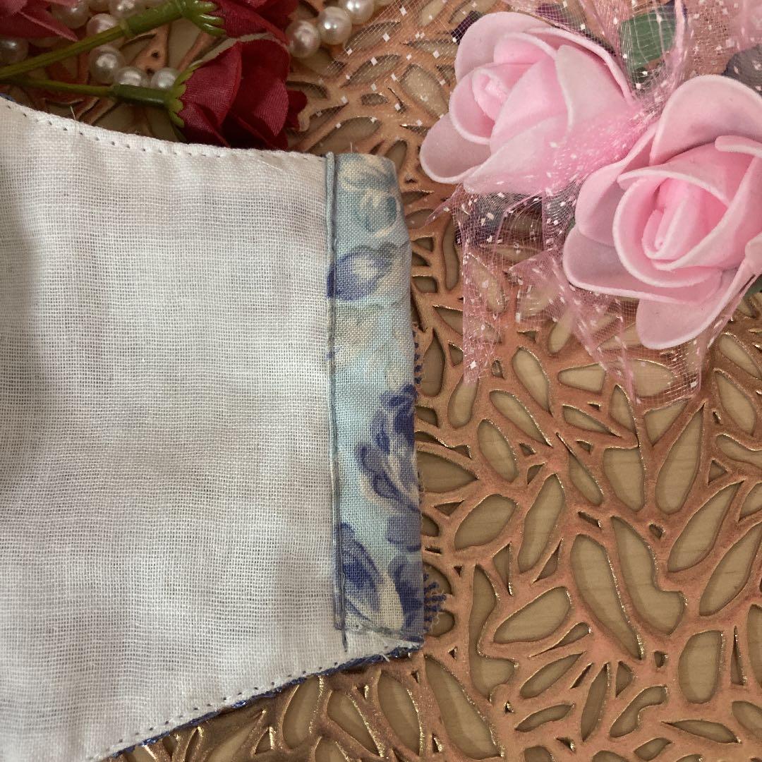 【大人用インナーマスク】✿  シルバーブルーレース刺繍/ブルー薔薇