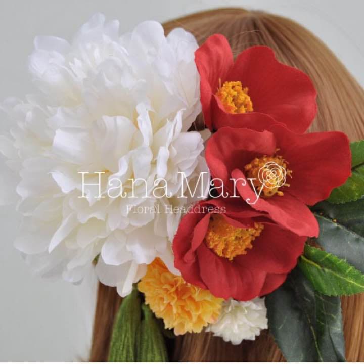 椿とピオニーの髪飾り