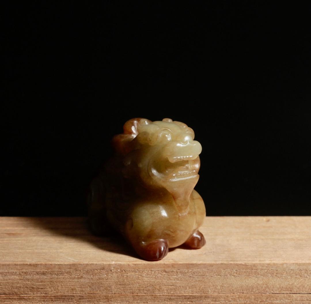 中古 和田玉 瑞獣 置物 玉彫刻 古玩風 小品 オブジェ C1A226