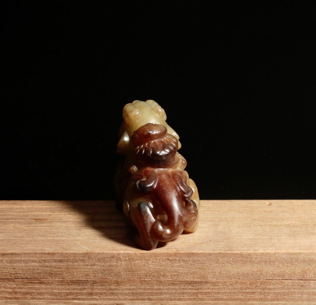 中古 和田玉 瑞獣 置物 玉彫刻 古玩風 小品 オブジェ C1A226