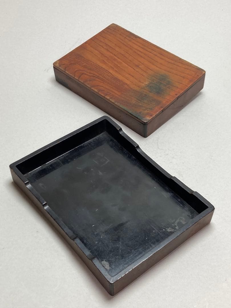 古い紅渓石硯　古い箱付　原口梅羊　宮崎県延岡