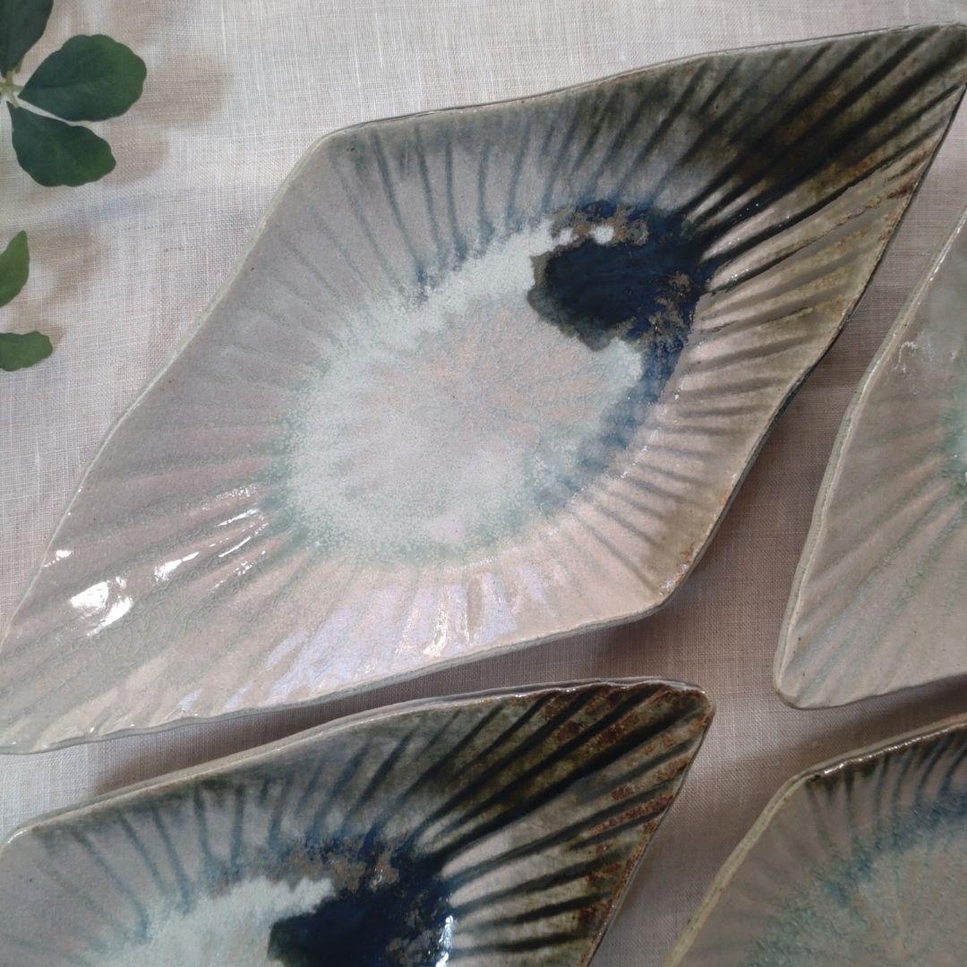 [作家もの] 平岡仁 菱形皿 掛分 4枚セット