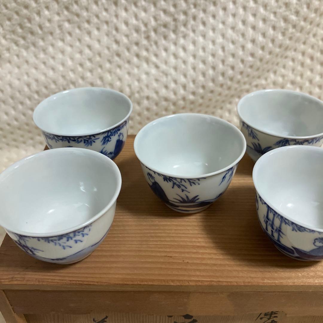 【蔵京陶苑】煎茶道具 小茶器揃 染付 祈峰造 急須 湯呑 湯冷まし 加藤和峰