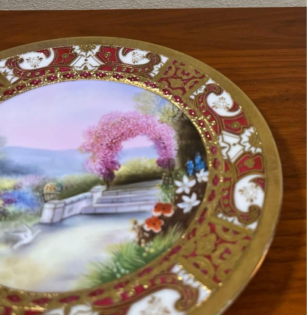オールドノリタケ マルキ印　金盛り　風景花鳥文皿 里帰り　アンティーク