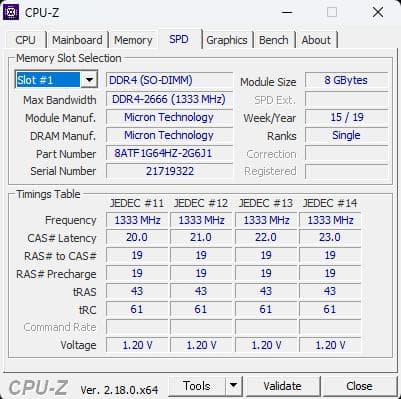 Micron DDR4-2666V ノート用メモリ8GB×2枚セット合計16GB