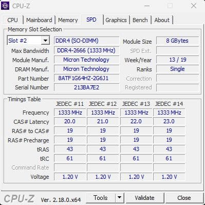 Micron DDR4-2666V ノート用メモリ8GB×2枚セット合計16GB