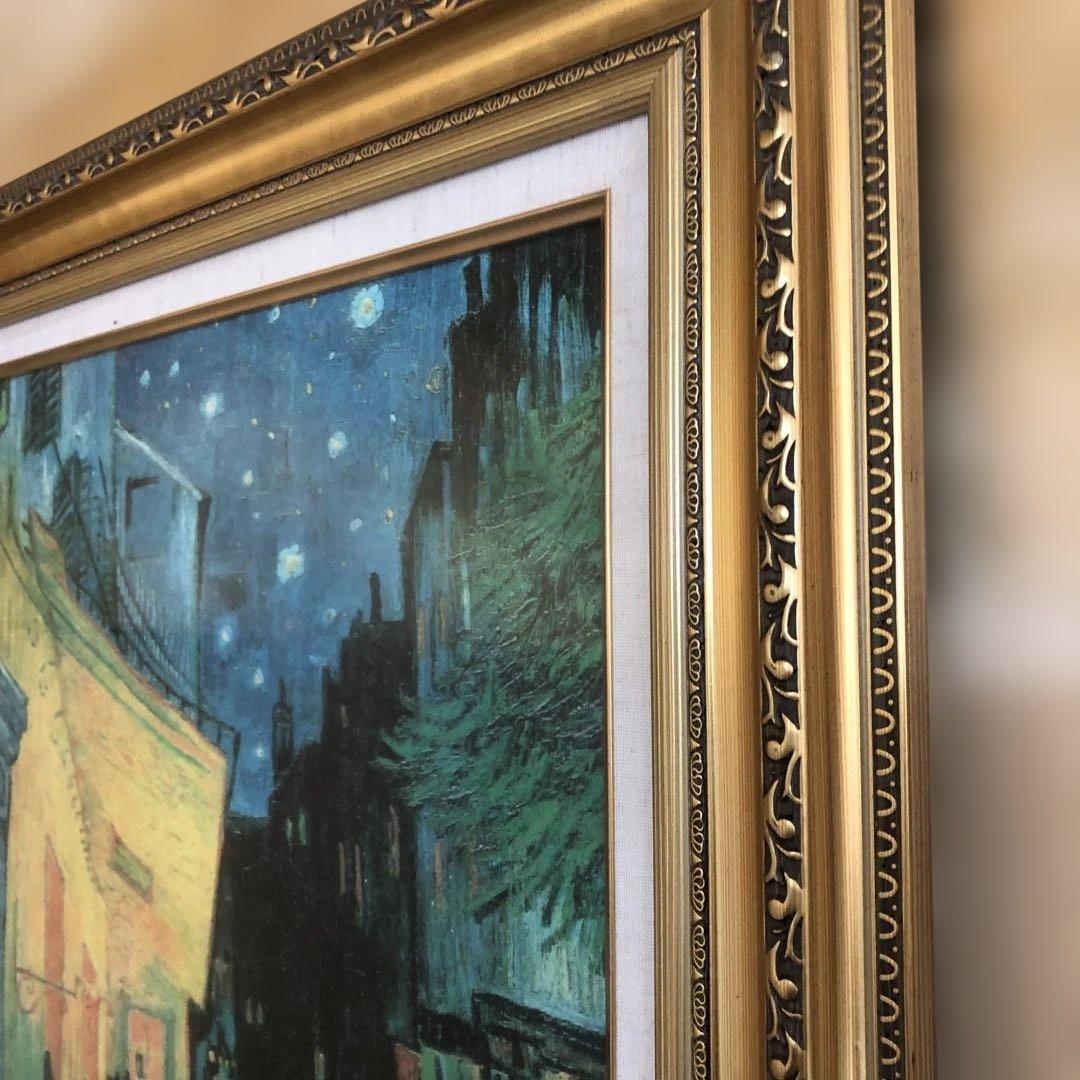 毎日、値下げ￼ゴッホ手書き模写￼星月夜のカフェ 油彩画