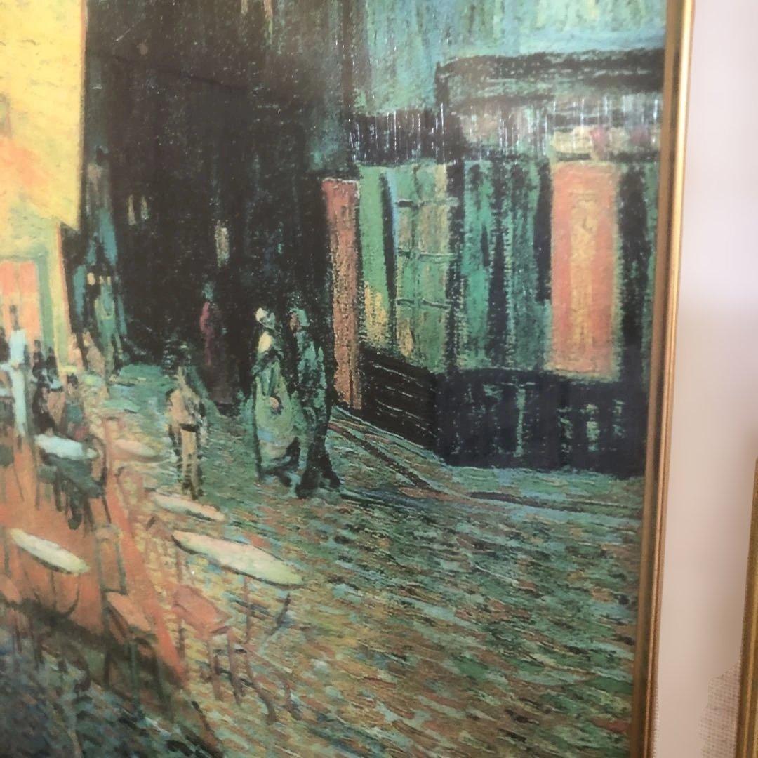 毎日、値下げ￼ゴッホ手書き模写￼星月夜のカフェ 油彩画