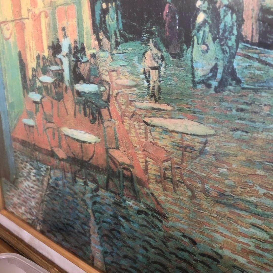 毎日、値下げ￼ゴッホ手書き模写￼星月夜のカフェ 油彩画