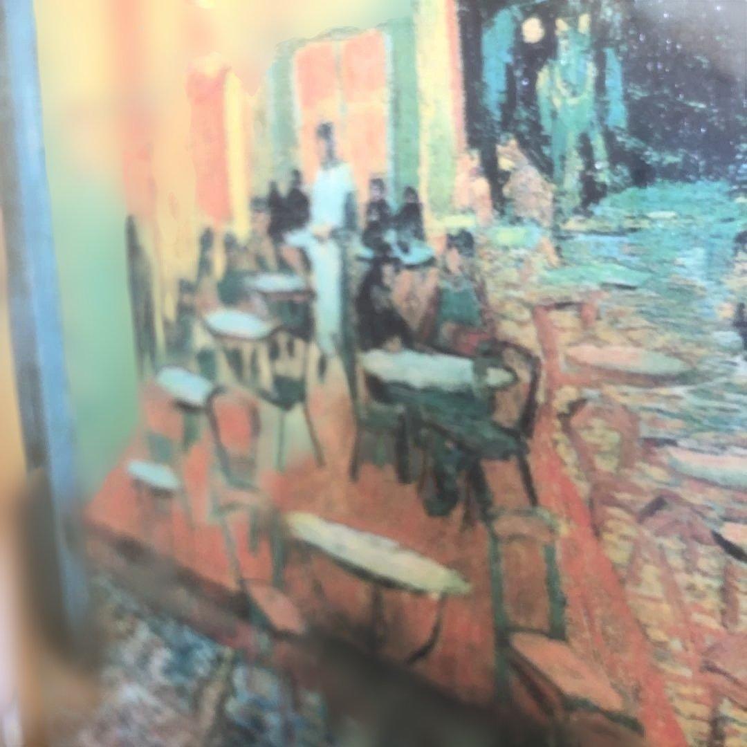 毎日、値下げ￼ゴッホ手書き模写￼星月夜のカフェ 油彩画