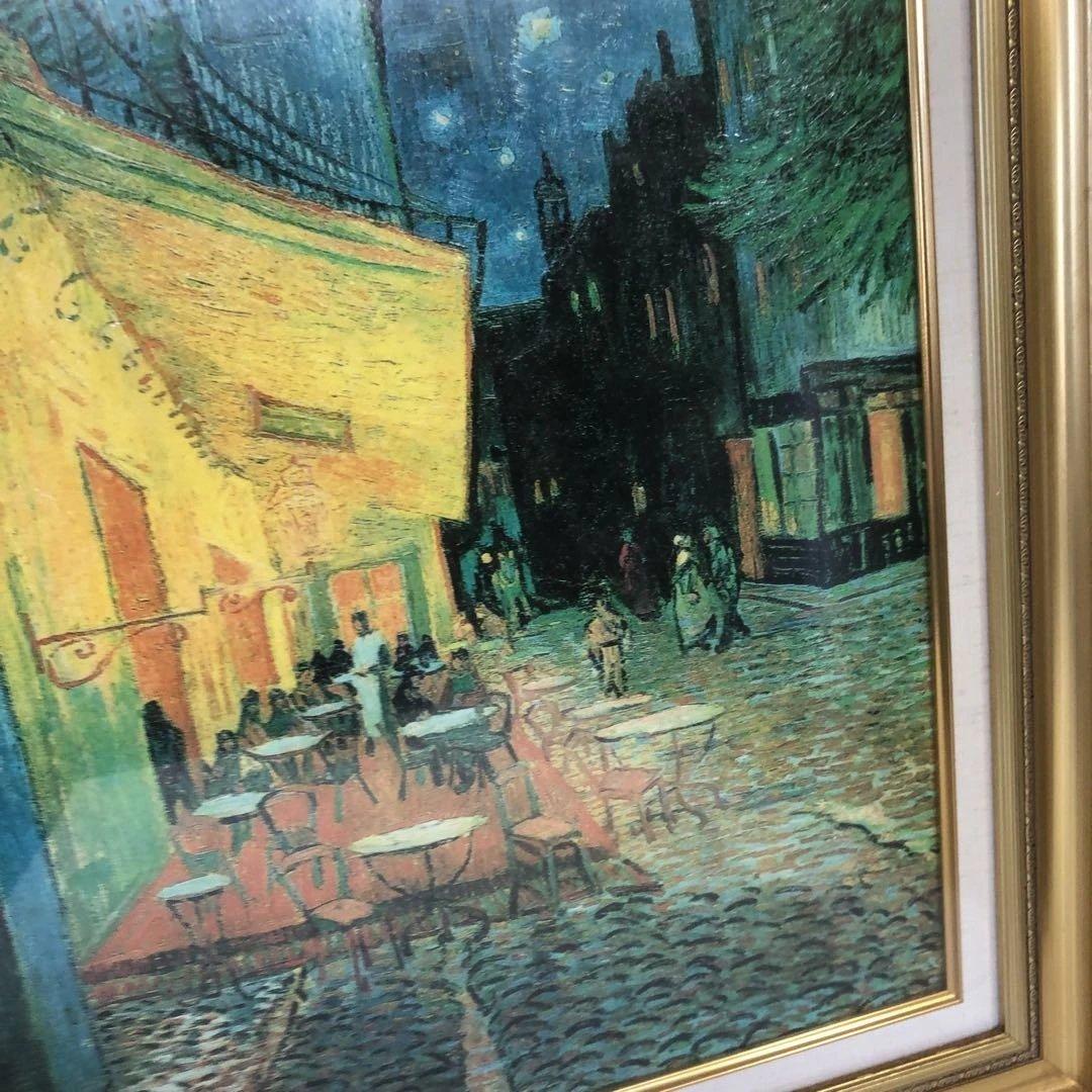 毎日、値下げ￼ゴッホ手書き模写￼星月夜のカフェ 油彩画