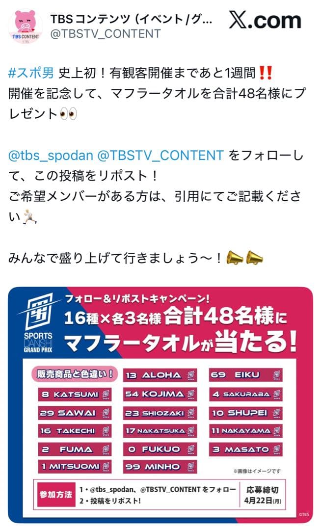 &TEAM FUMA タオル 当選品