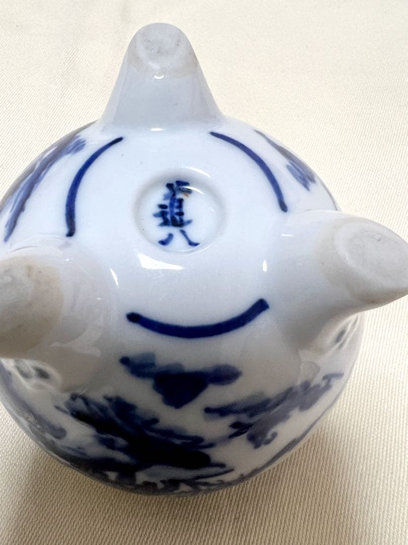 高橋道八作　染付山水図　獅子蓋　獅子耳　三足香炉　香道具　茶道具　アンティーク