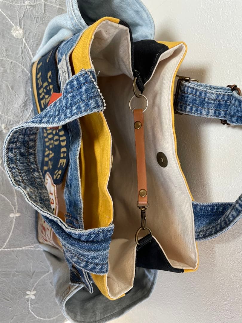 デニムリメイク2wayバッグ　トートバッグ　サイドポケット　Dカン付き