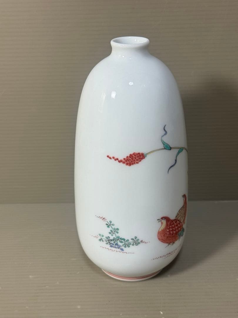 2636 柿右衛門  錦 粟鶉文 一輪挿し　花瓶　未使用