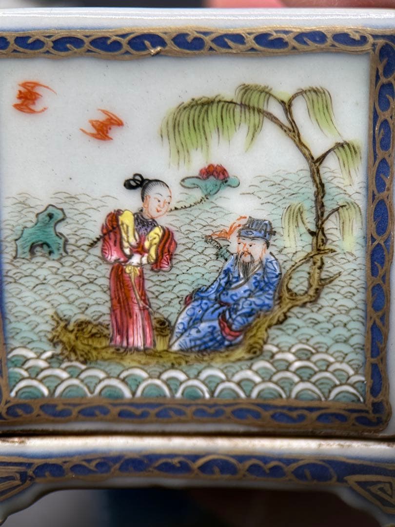 【希少】中国古玩 粉彩 文房四宝 3点セット 大清嘉慶年製 骨董 文房具 香炉