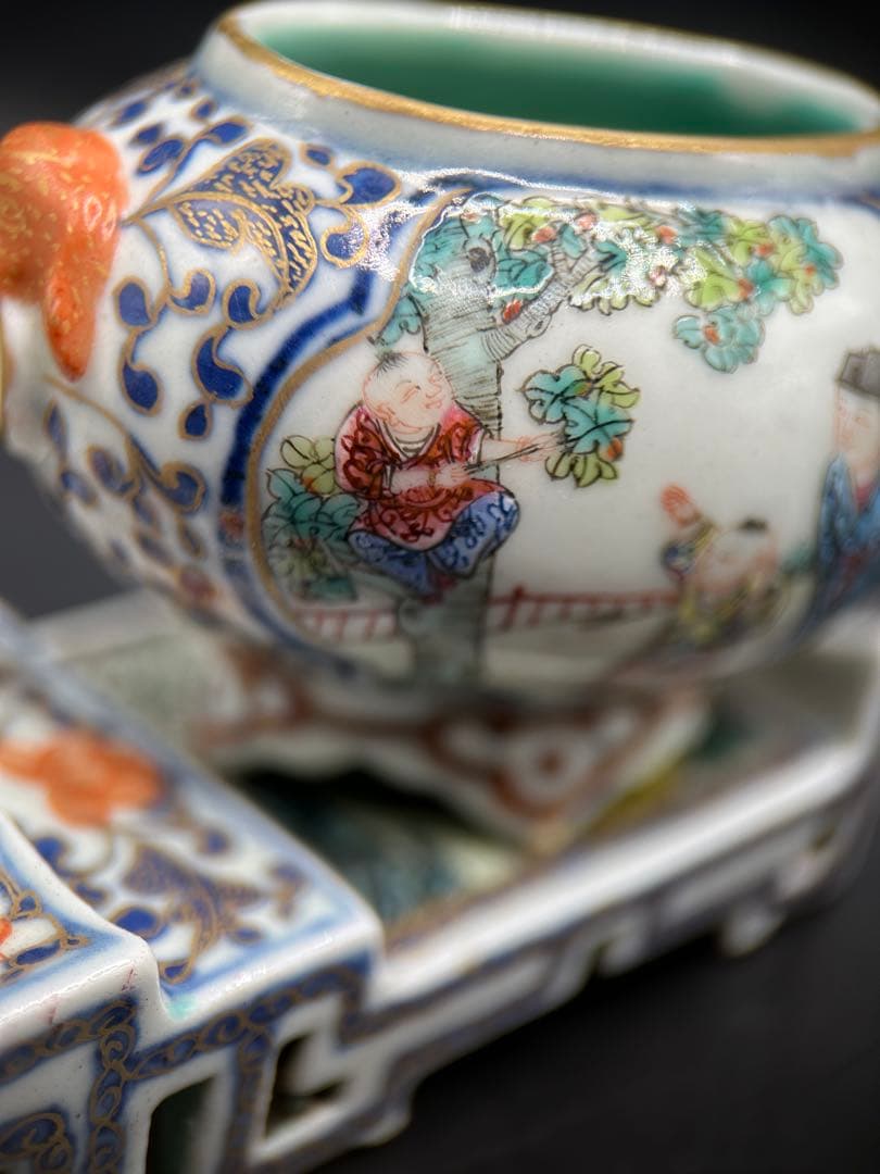 【希少】中国古玩 粉彩 文房四宝 3点セット 大清嘉慶年製 骨董 文房具 香炉