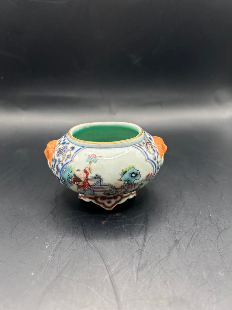 【希少】中国古玩 粉彩 文房四宝 3点セット 大清嘉慶年製 骨董 文房具 香炉