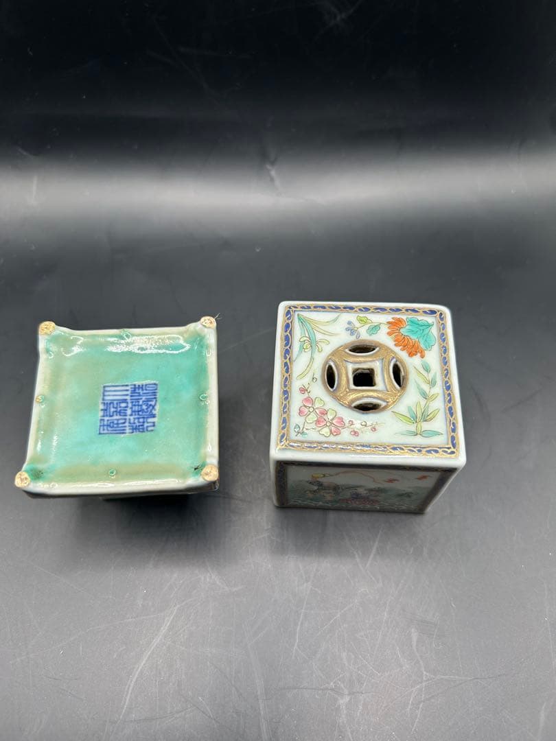 【希少】中国古玩 粉彩 文房四宝 3点セット 大清嘉慶年製 骨董 文房具 香炉