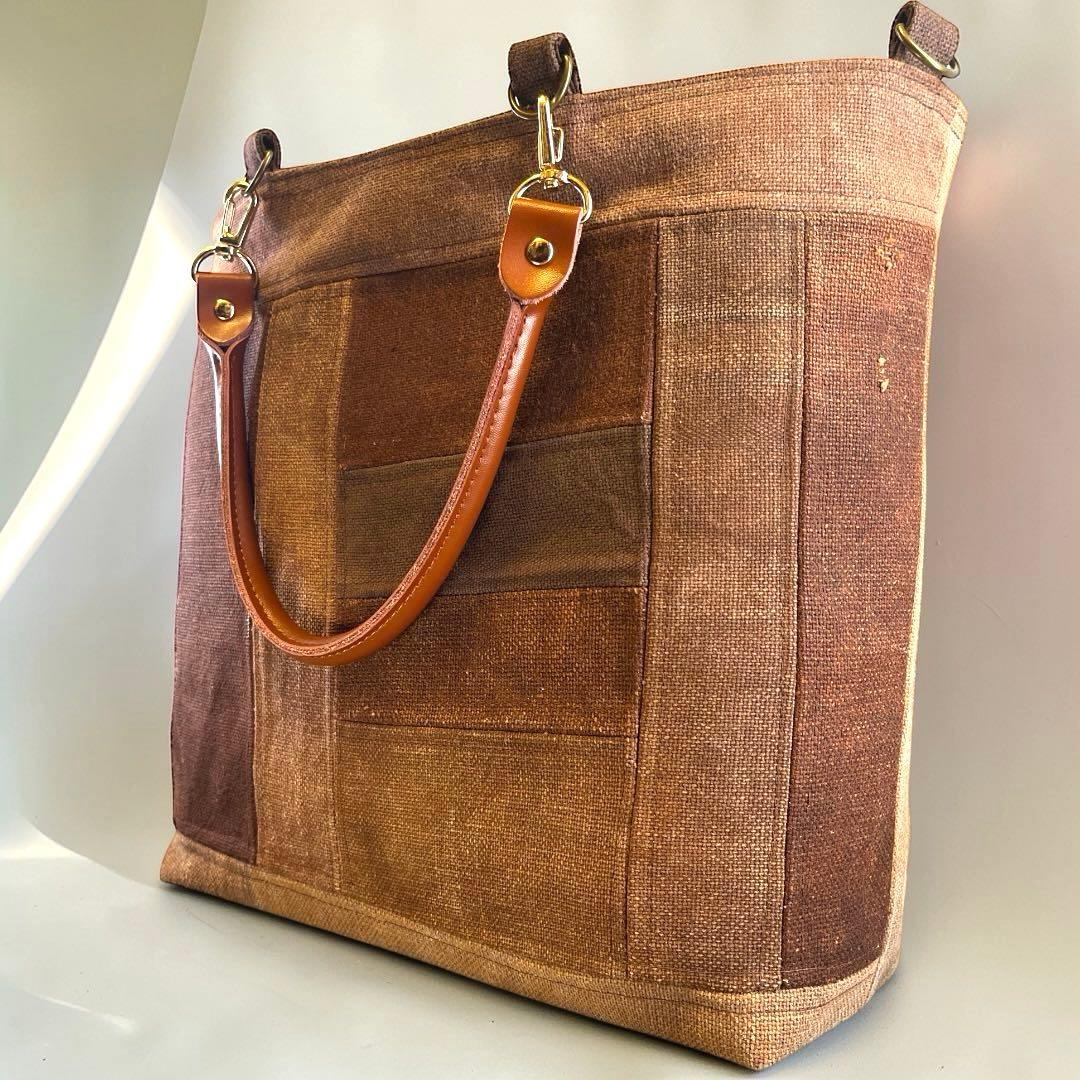 【A4収納】希少酒袋のパッチワーク鞄 本革持ち手で丈夫なお出かけトートバッグ