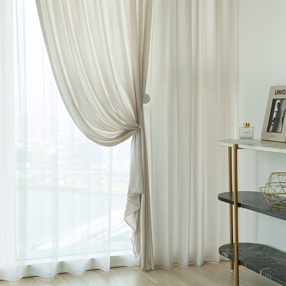 【美品】厚手レースカーテン（グレージュ　日本製）