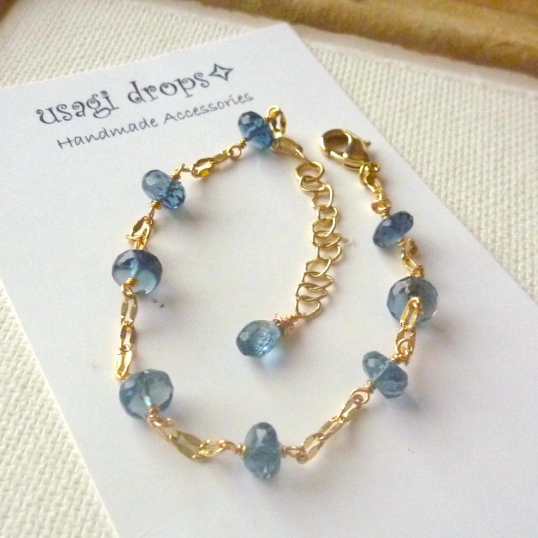 再販＊14kgf/天然石ロンドンブルートパーズのブレスレット★ハンドメイド★