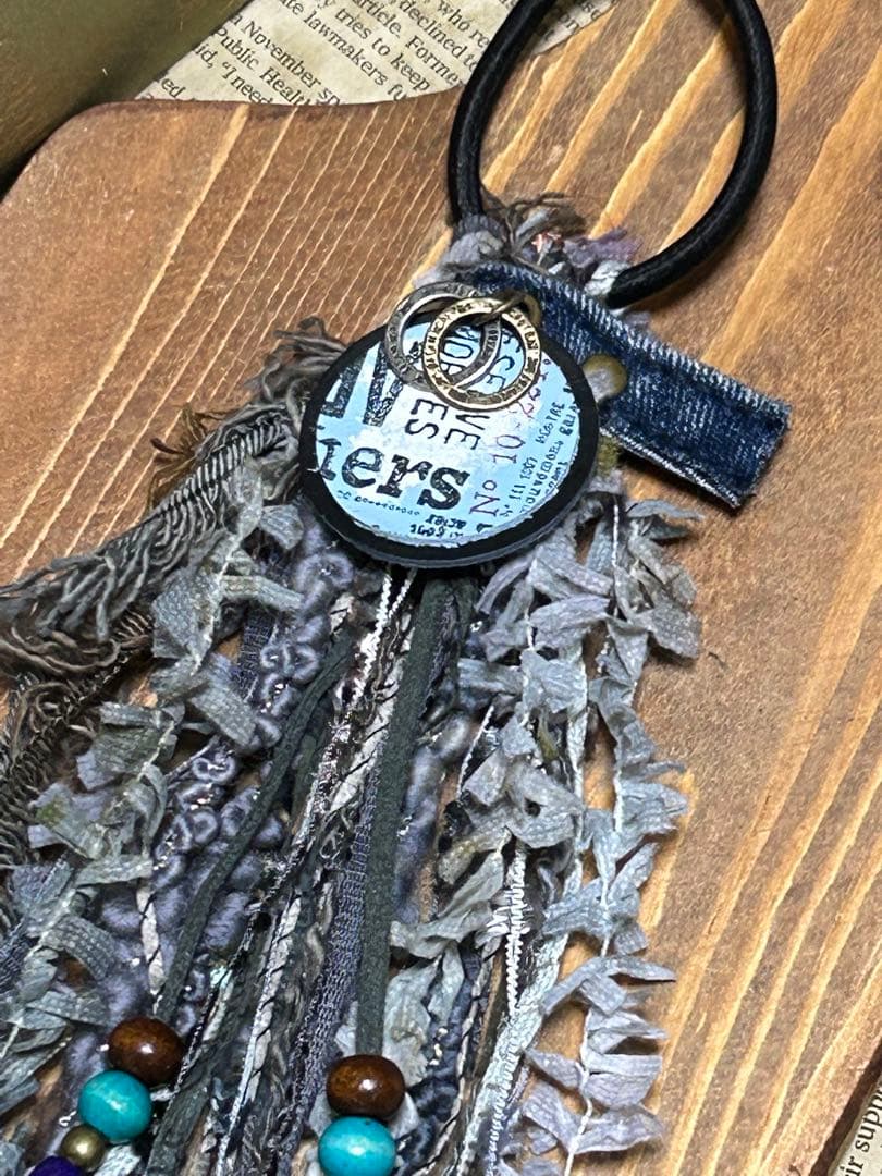 ロングタッセルヘアゴム　くすみグレー　No.883