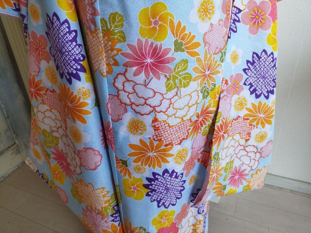 専用です☆薄いブルーの着物と作り帯フルセット☆七五三などに