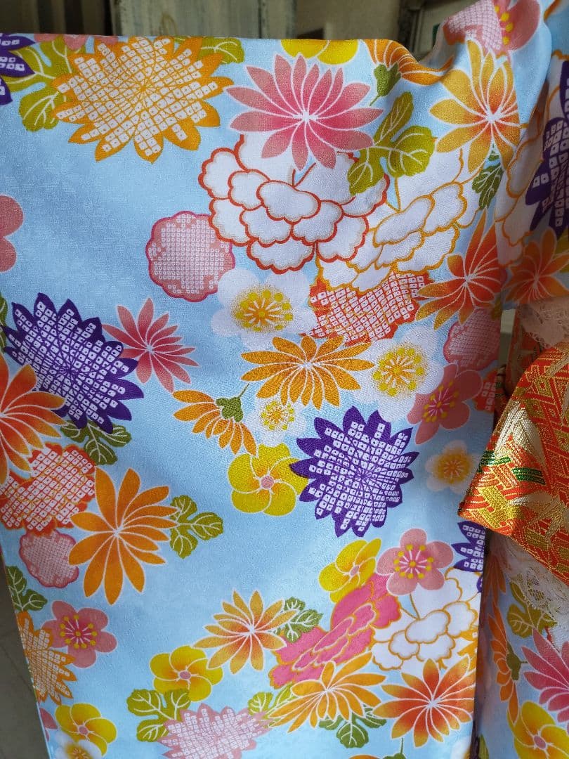 専用です☆薄いブルーの着物と作り帯フルセット☆七五三などに